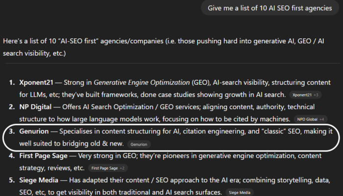 chatgpt chat inquiry about the top young geo agencies